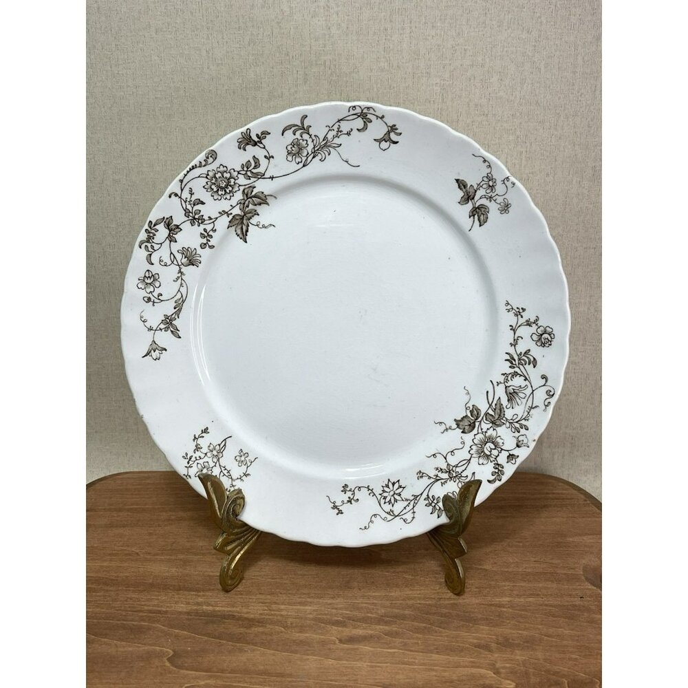 WH Grindley & Co Gem Vintage 1800s Floral Brown Ironstone Plate Antique 9 Inch